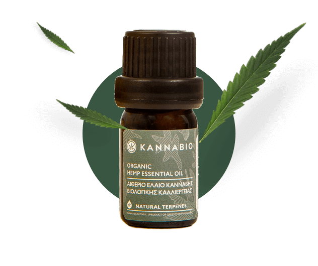 Essential Oil bottle with cannabis leafs