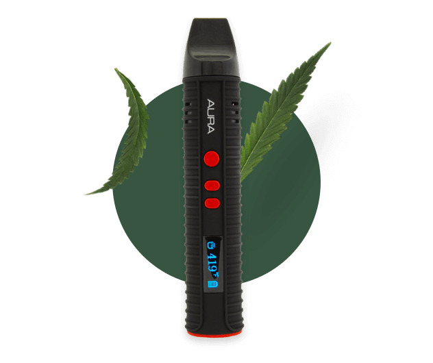 Flowermate Vaporizer and cannabis leafs