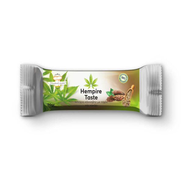 Hemp cereal bar packaging with Hemp Seeds, Tahini (sesame paste) & Cocoa.