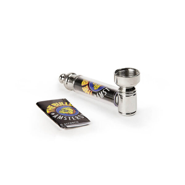 The Bulldog Amsterdam Metal Pipe with Metallic Screen 70mm 70mm for smoking hemp extracts and flowers.