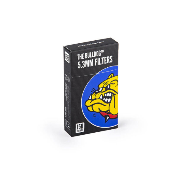 The Bulldog Amsterdam Filter Pop A Tip Black 5.3mm box for twisted cigarettes.