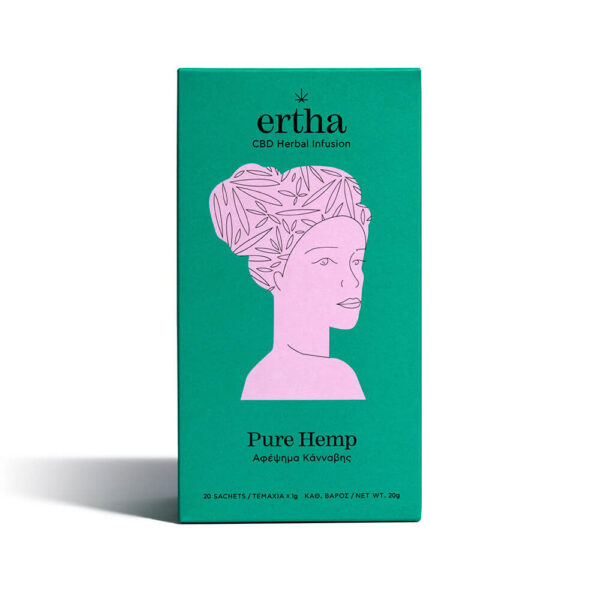 Ertha CBD Herbal Infusion Pure Bio Hemp packaging with 20 tea sachets.