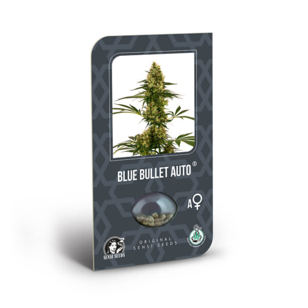 Sensi Seeds | Αυτόματοι Σπόροι Κάνναβης - Blue Bullet Auto ne package with cannabis seeds.