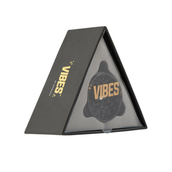Vibes x Aerospaced Grinder Mill in black color with packaging. Premium grinder, Greece and Cyprus.