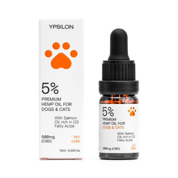YPSILON 5% (500mg) “PET CARE” CBD Oil with Salmon Oil for all Pets. Better health, shiny fur!