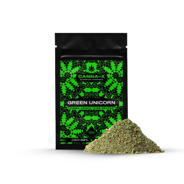 Greek CBD Cannabis flowers trim (fine grated) of the variety of Green Unicorn from Canna-X.
