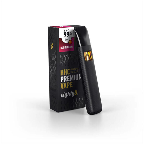 Eighty8 XL Disposable Vape 99% HHC Bubblegum flavour on a 2ml CCELL Vape. The best HHC vape available in Europe.