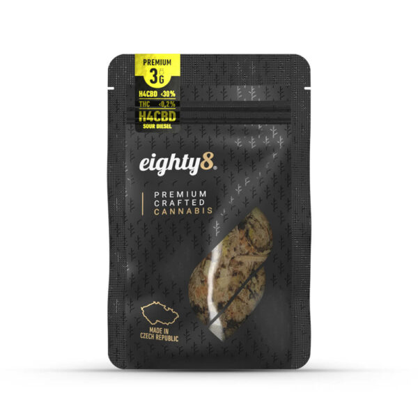 Cannabis flower H4CBD from eighty8 to buy online and in stores in Cyprus. Sour Diesel variety.